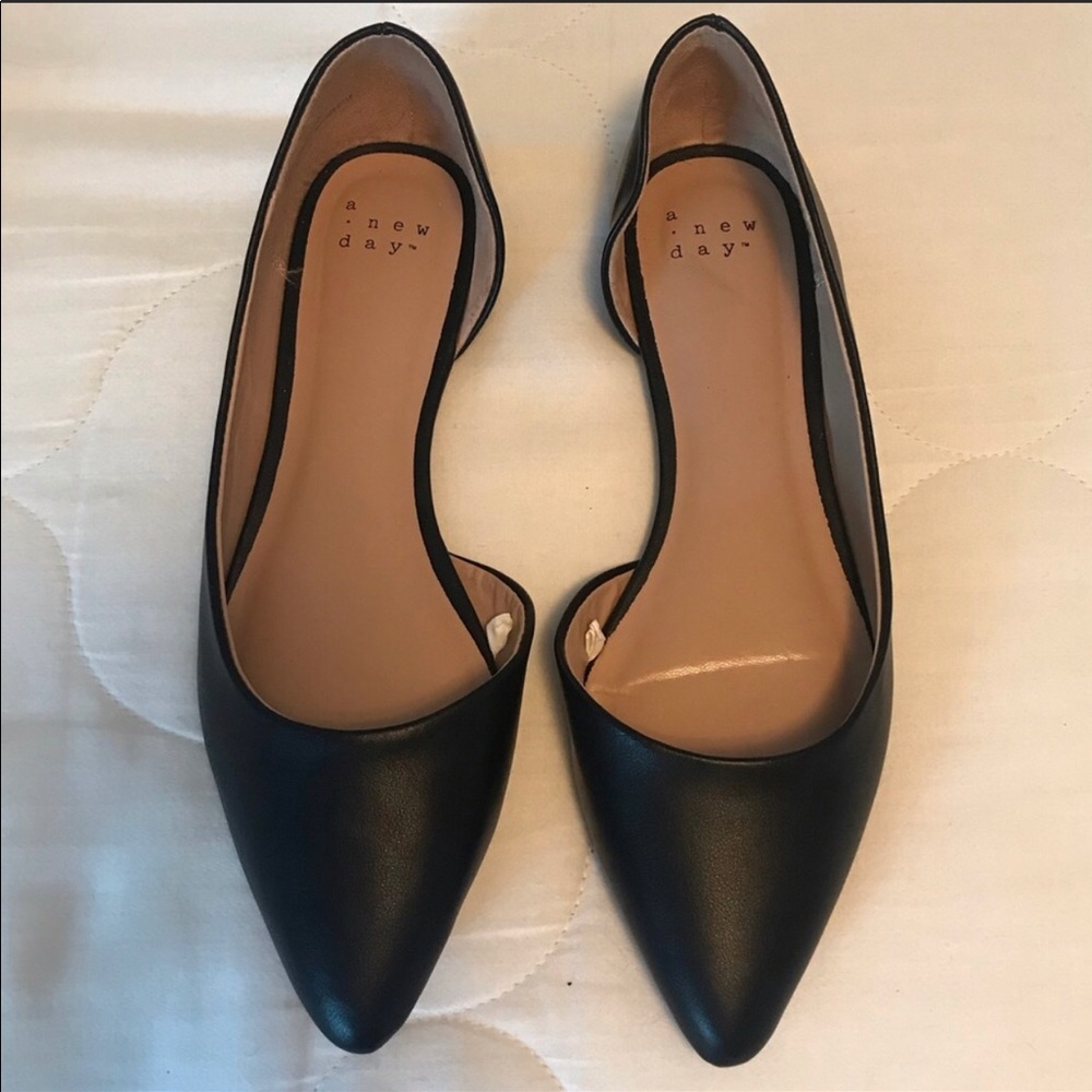Black Leather Pointed Flats